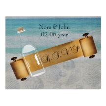 message in a bottle, Beach wedding rsvp Postcard