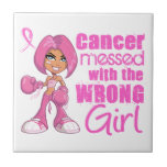 Messed With Wrong Girl Cartoon Breast Cancer Ceramic Tile