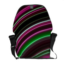 Messenger Bag, Curved Neon Stripes, Green Pink