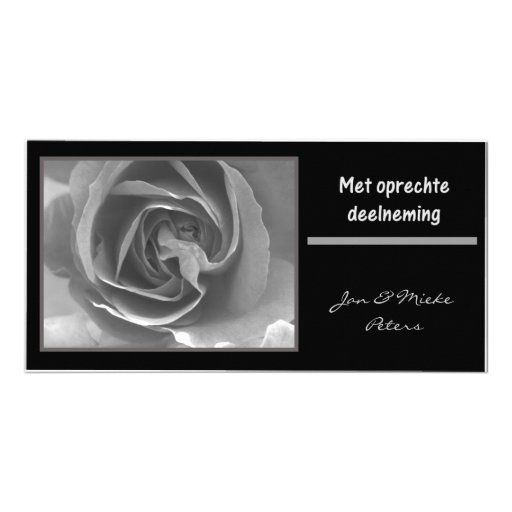 Met oprechte deelneming Dutch black white rose Customised Photo Card