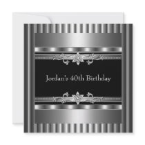 Metal Black & White Style Silver Flower Jewel trim Personalized Announcements