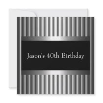 Metal Chrome Black White Style Silver Mens 40th Personalized Invite