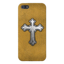 Metal Cross on Gold Leather