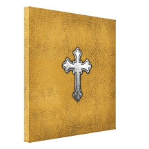 Metal Cross on Gold Leather Gallery Wrapped Canvas