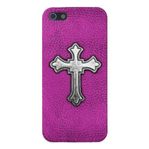 Metal Cross on Pink Leather