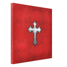 Metal Cross on Red Leather Gallery Wrapped Canvas
