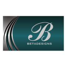 Metal silver grey, dark teal eye-catching monogram business card