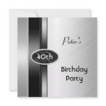 Metal Silver White Mens 40th Birthday Party Man invitations
