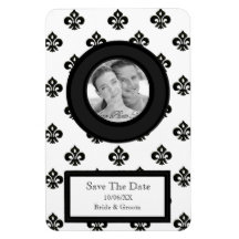 Metalic Fleur de lis (Black) (Save The Date) Rectangular Magnets