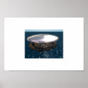 metalic ufo over water posters