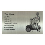 Metallic aluminium effect scooter girl business cards