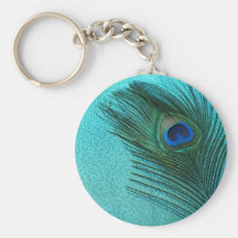 Metallic Aqua Blue Peacock Feather Keychain