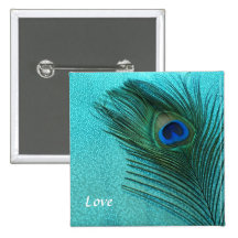 Metallic Aqua Blue Peacock Feather Pin