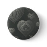 Metallic Doodle hearts on dark grey Button