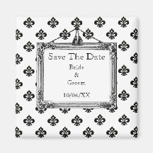 Metallic Fleur de lis (Black) (Save The Date) Refrigerator Magnets