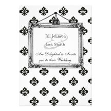Metallic Fleur de lis (Black) Wedding Personalized Invitation