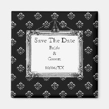 Metallic Fleur de lis (Silver) (Save The Date) Refrigerator Magnet