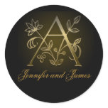 Metallic Gold Monogram A Names Wedding Seal 2 Stickers