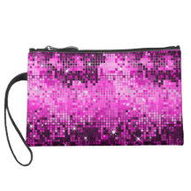 Metallic Hot Pink Sequins Look Disco Mirrors Bling Wristlet Clutch