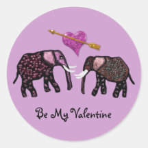 Metallic Pink Elephants Valentine Stickers