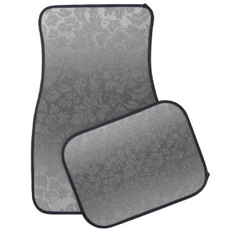 Metallic Silver Gray Monochromatic Floral Damasks Floor Mat