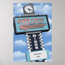 Metro Diner on Route 66 Retro Neon Print