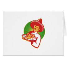 mexican chef serving taco burrito empanada retro card