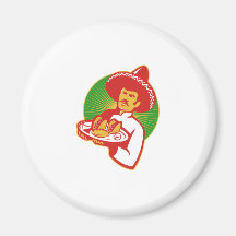 mexican chef serving taco burrito empanada retro refrigerator magnets