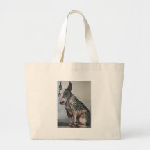 Mexican day of the dead bull terrier tote bags