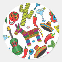 Mexican Fiesta Party Images Round Stickers