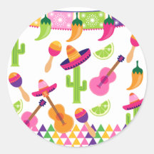Mexican Fiesta Party Sombrero Saguaro Lime Peppers Stickers