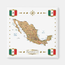 Mexico Map + Flags Magnet