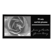 Mi mas sentido pesame espanol black white rose picture card