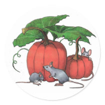 Mice And Pumpkins: Cute Autumn Scene: Art