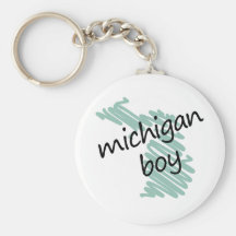 Michigan Boy on Child's Michigan Map Drawing Keychains