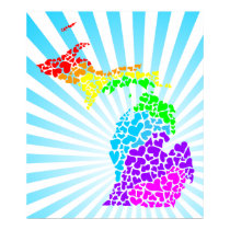 michigan burst rainbow hearts posters