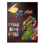 Michigan License Plate Map Art Postcard
