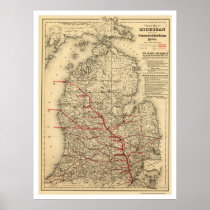 Michigan Railroad Train Map 1886 Print