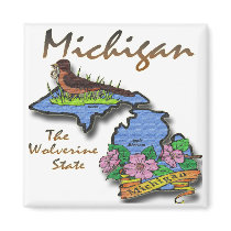Michigan The Wolverine State Robin Apple Refrigerator Magnets