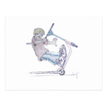 Microscooter wheelie cartoon micro scooter post card