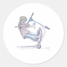 Microscooter wheelie cartoon micro scooter round stickers