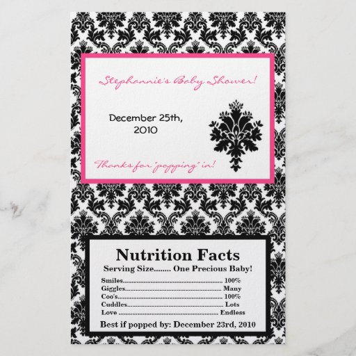 Microwave Popcorn Wrapper Hot Pink Black Damask Personalised Flyer