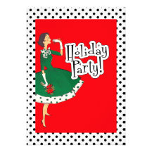 Mid Century Modern Girl Retro Holiday Party Invitation