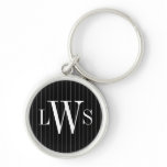 Midnight Black Pinstripe Monogram Gift Keychain keychains