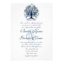 Midnight Blue Swirl Tree  Wedding Invitation