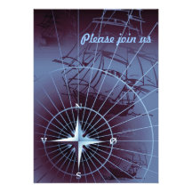 Midnight Nautical Compass Sailing Ships Personalized Announcements