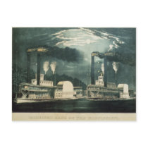 Midnight Race on the Mississippi, 1875 Postcards