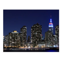 Midtown Manhattan skyline at Night Lights, NYC Postcard