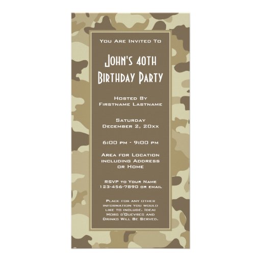 Military Camouflage Party  Invitation Custom Photo Card