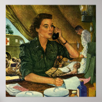 Military Medical Nurse on the Phone; Patriotic Poster